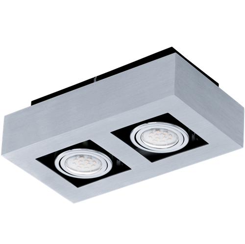 Loke 1 LED loftlampe i Børstet Aluminium og metal Sort og Krom, 2x5W LED, længde 25 cm, bredde 14 cm. højde 8,5 cm.
